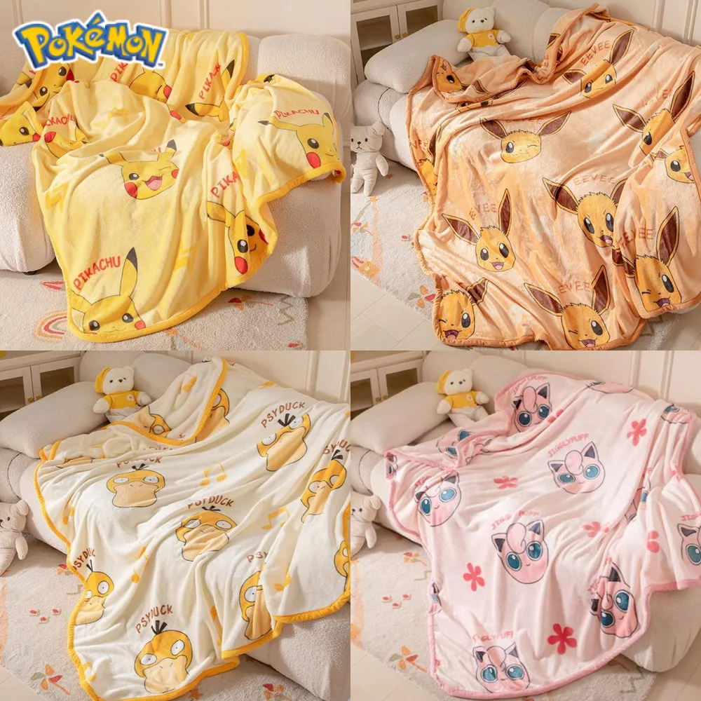 

Pokemon Pikachu Cartoon Blanket Anime Jigglypuff Psyduck Eevee Squirtle Cute Soft Sofa Blanket Travel Camping Bedroom Bedspread