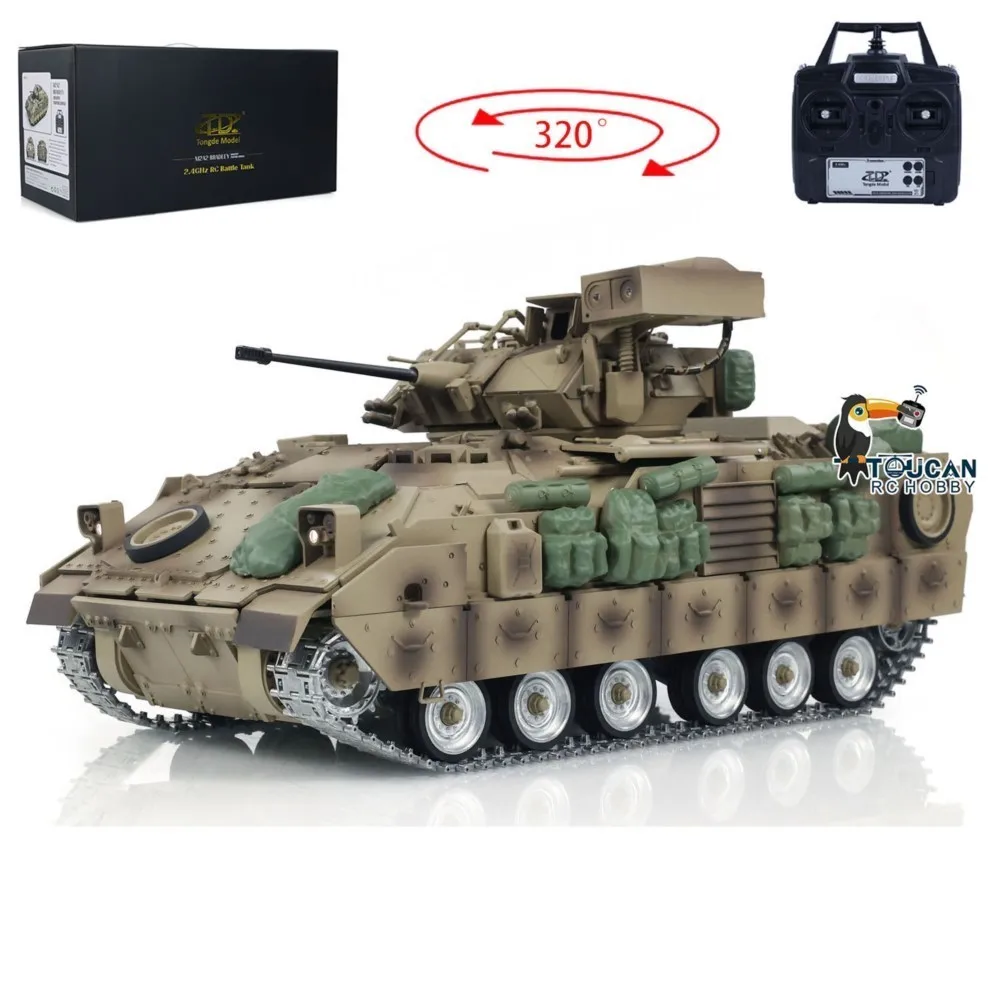 Фото RTR Tongde масштаб 1/16 RC военный танк M2A2 Bradley модель радиоуправляемого танка металлические гусеницы колеса инфракрасный ствол отдача курение №4
