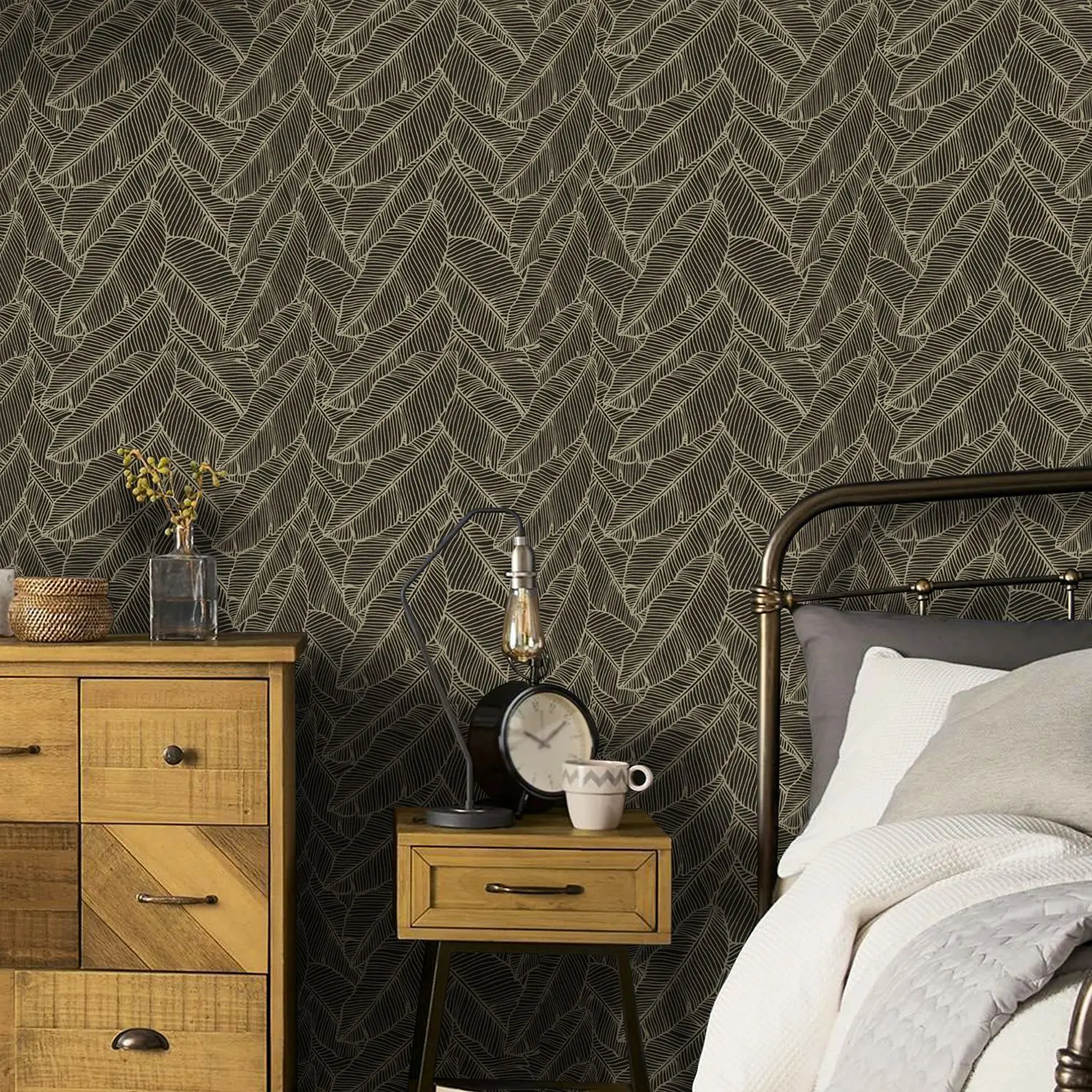 

Самоклеящиеся обои в скандинавском стиле, самоклеящиеся обои с листьями банана, черного и золотого цвета, бумажная наклейка, съемная контактная бумага