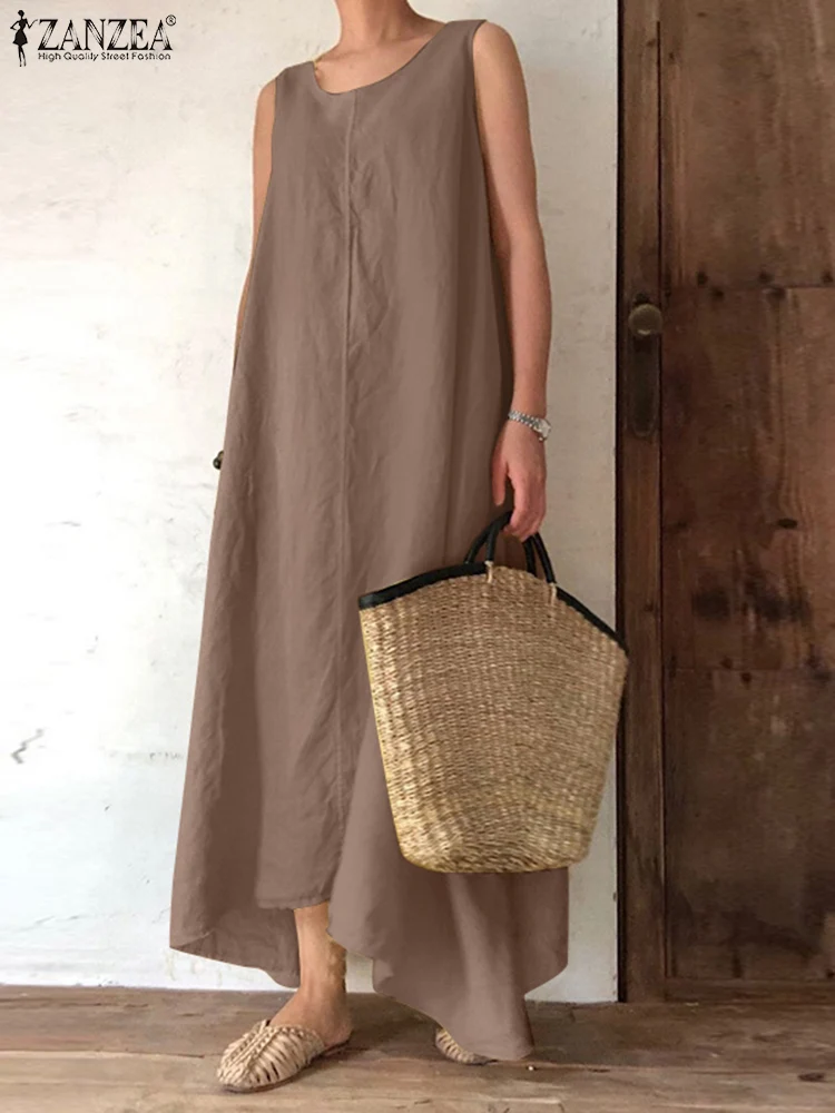 

Summer O Neck Sleeveless Beach Sundress ZANZEA Stylish Casual Loose Party Vestido Sarafans Robe Femme Women Irregular Hem Dress