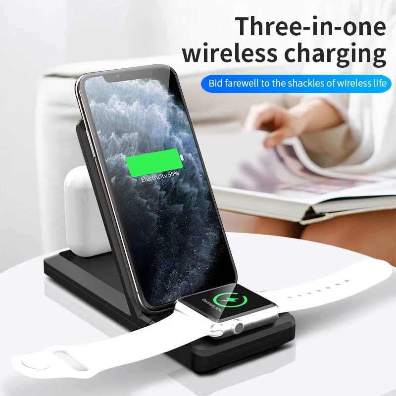 

15W Fast Charging Mobile Phone Charger 3 in 1 Qi Wireless Charger For iPhone12 Max 12 Mini iWatch 6 5 4 3 2 AirPods