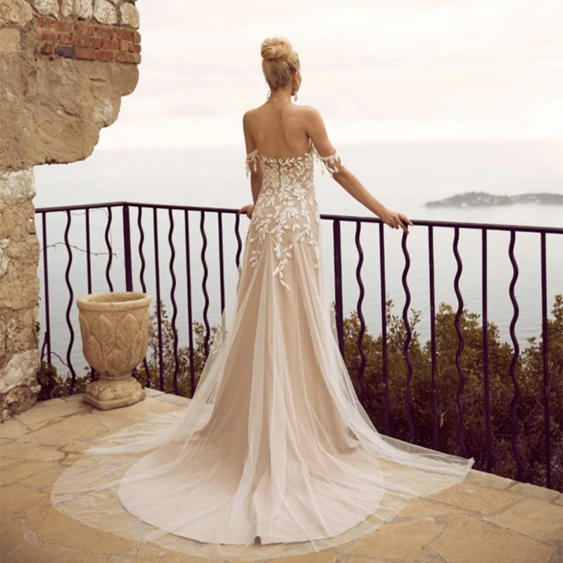 

LUOJO Boho Wedding Dress 2022Charming A-line Sweetheart Off The Shoulder Tea-length Appliques Bridal For Women Vestidos De Novia