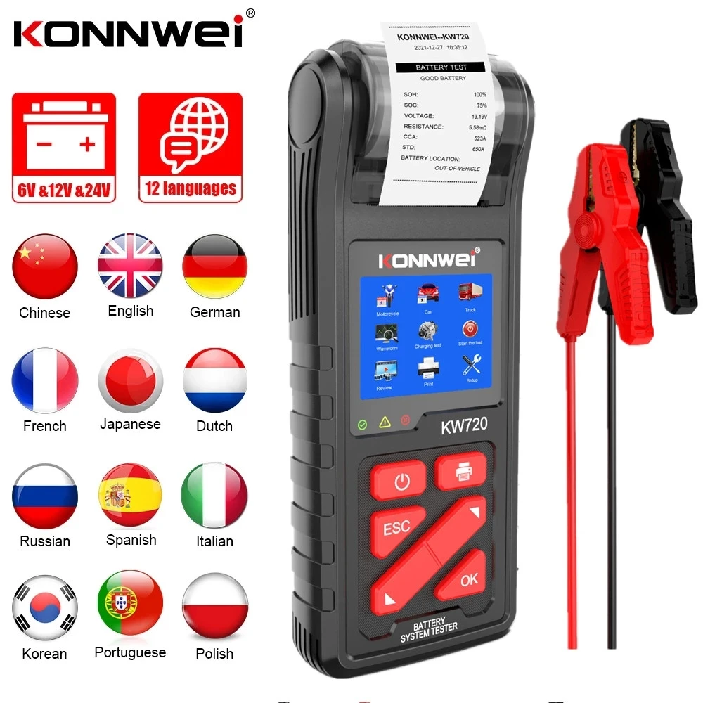 

6V 12V 24V Motorcycle Car Truck Battery Tester Automotive Battery Analyzer Charging Cranking Diagnostic Tool with Printer