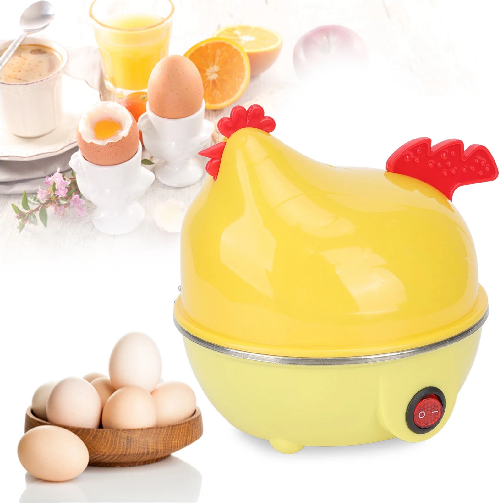 

Electric Egg Cooker Multifunction Chicken Shape Rapid Egg Boiler 7 Egg Capacity Automatic Shut Off Mini Breakfast Machine US