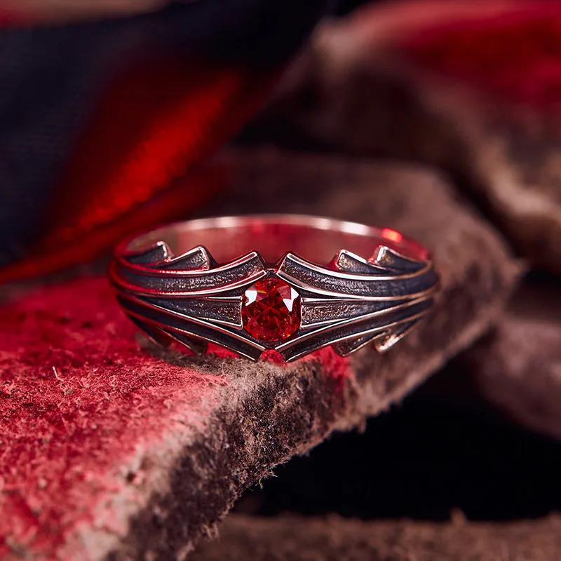 

Women Vintage Classic Design Red Zircon Witch Chop Ring Personality Charm Prom Party Jewelry