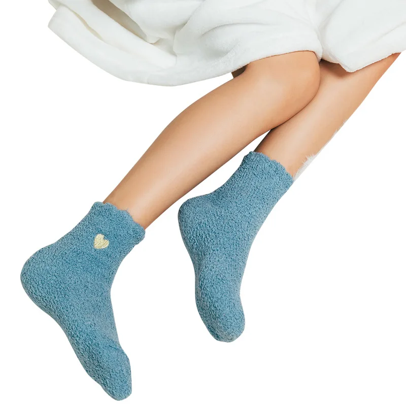 10 Pairs Winter Warm Women Thicken Thermal Socks Middle Coral Fleece Snow Floor Heart Shape Socks