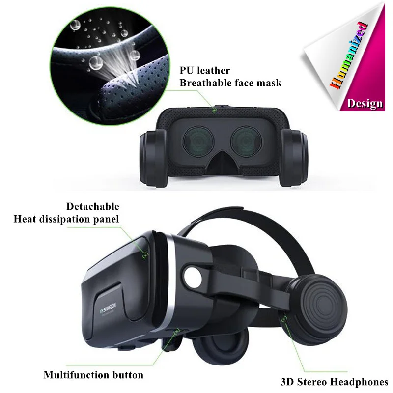 Original Virtual Reality VR Glasses Box Hi-Fi Stereo 3D Videos&Game Google Cardboard Headset Helmet for Cellhone Max 7.2",Rocker images - 6