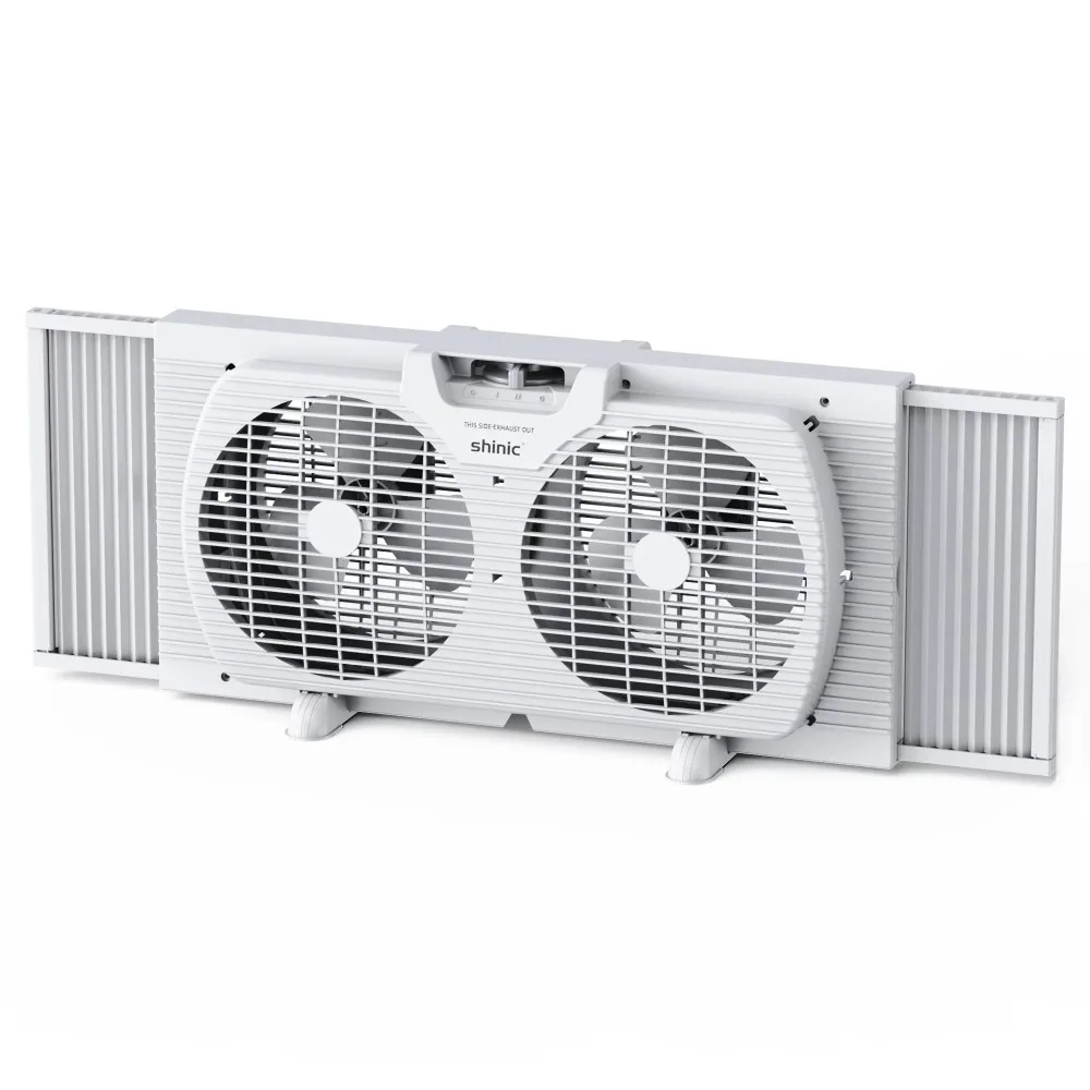 

Speed Dual Window Fan with Detachable Insect Proof Net Automatic Locking Extender White Manual Reversible Fan