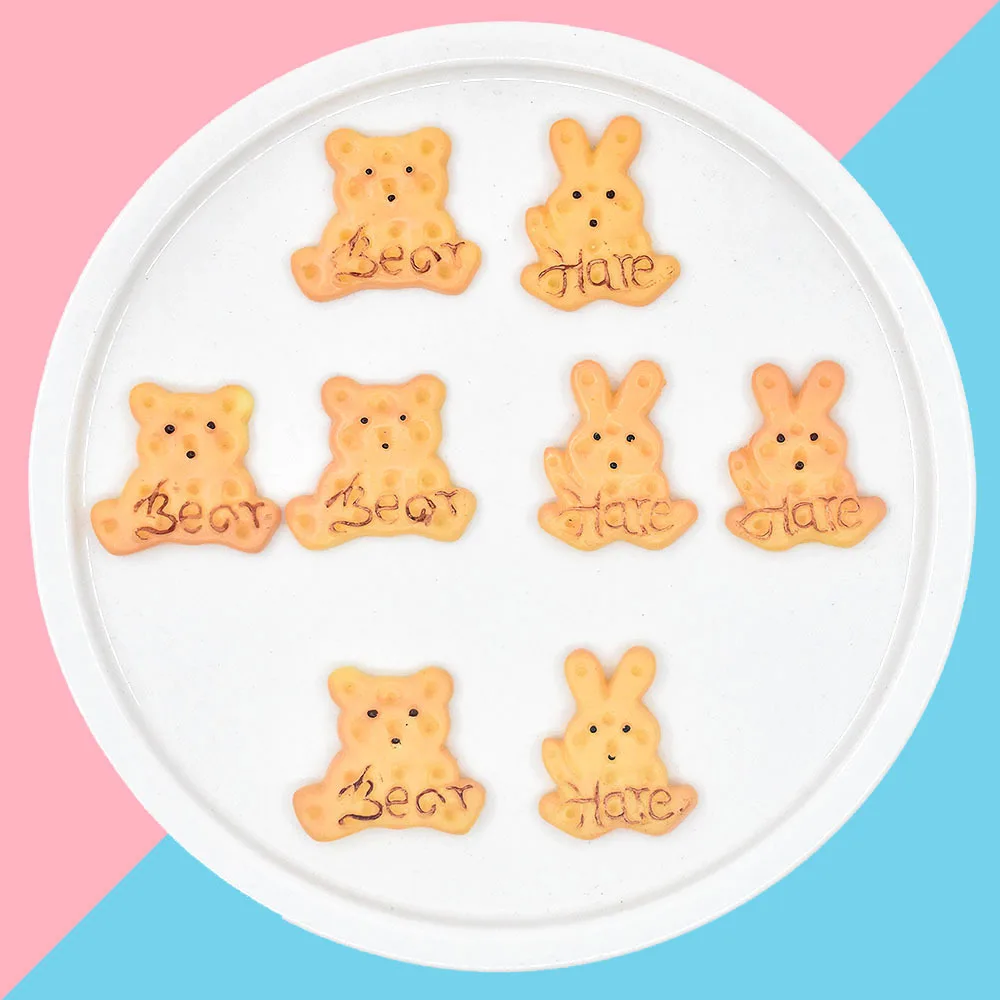 

10pcs Resin Mini Bear Rabbit Biscuits Figures For Crafts Embellishments Flatback Diy Cabochons Material Scrapbooking Miniatures