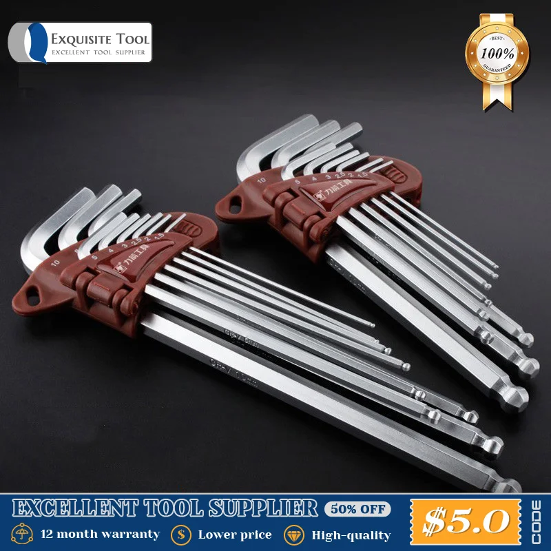 

LIJIAN 9 шт. 1,5 мм-10 мм шестигранник Аллен ключ, гаечный ключ набор инструментов матовый хром шаровое окончание спаннер комплект отвертка Набор ...