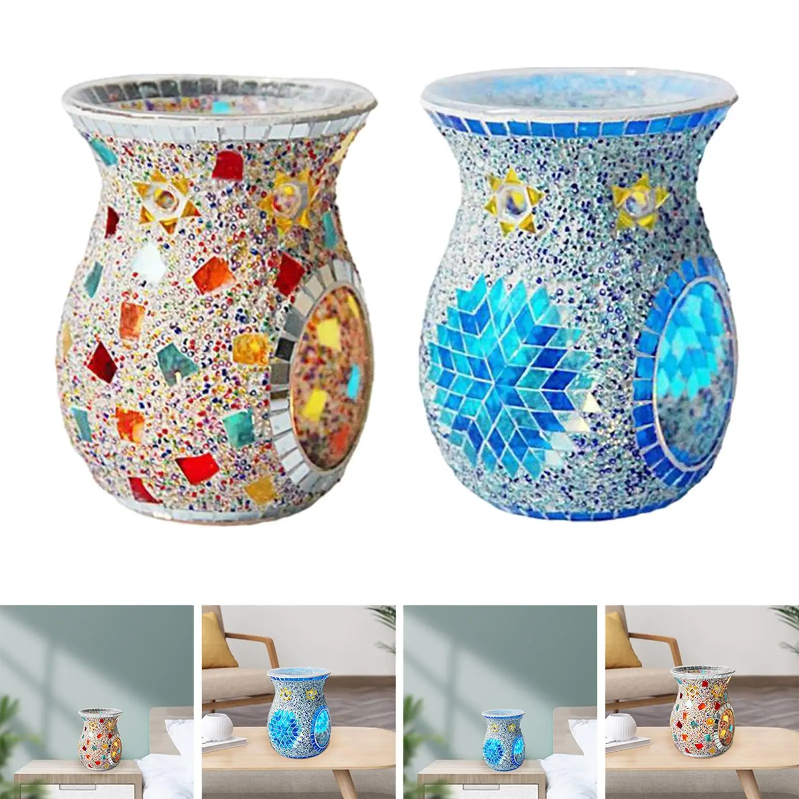 

Стеклянная масляная горелка, подсвечник, декоративная синяя Желтая + мозаичная стеклянная масляная горелка, подсвечник, декоративный красо...