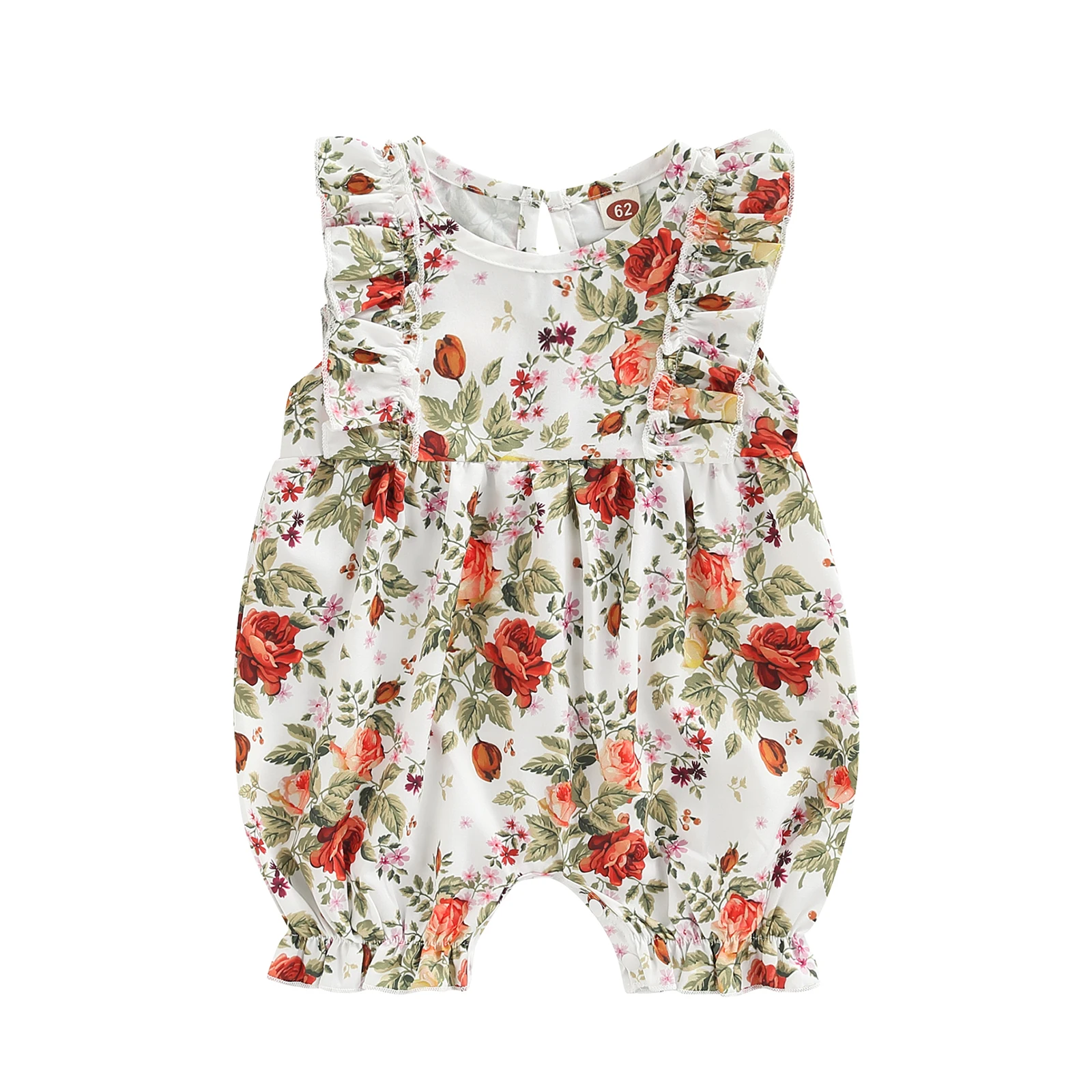 

Короткое боди для новорожденных девочек с цветочным принтом и круглым вырезом, комбинезон с оборками, летняя детская одежда