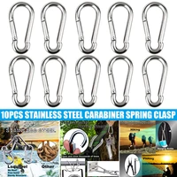 10pcs carabiner spring snap hook stainless steel carabiner steel clips keychain heavy duty quick link for camping hiking travel