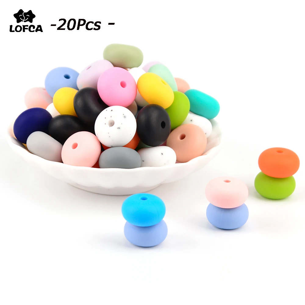 

LOFCA 20Pcs 14mm Silicone Beads Abacus Beads Teether Food Grade Baby BPA Free Pacifier Chew DIY Chain Nursing Toys Beads Necklac