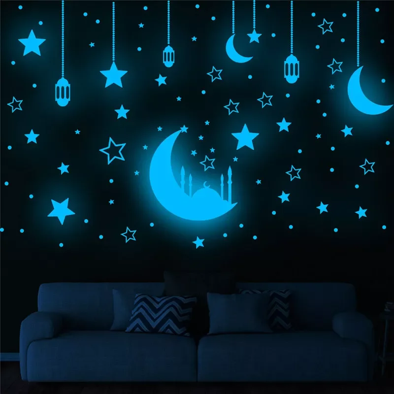 

NEW2023 Ramadan Luminous Wall Sticker Star Moon Islamic Eid Mubarak Decals Ramadan Kareem Decoration Home DIY Glow In The Dark S
