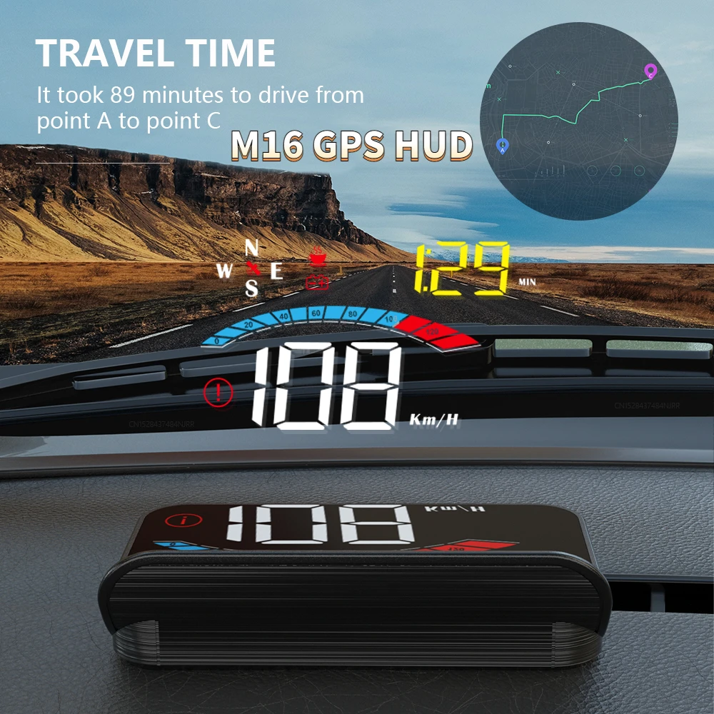 

M16 GPS HUD Speedometer Head-up Display time Voltage Altitude driving distance Auto Accessories suitable For All Cars