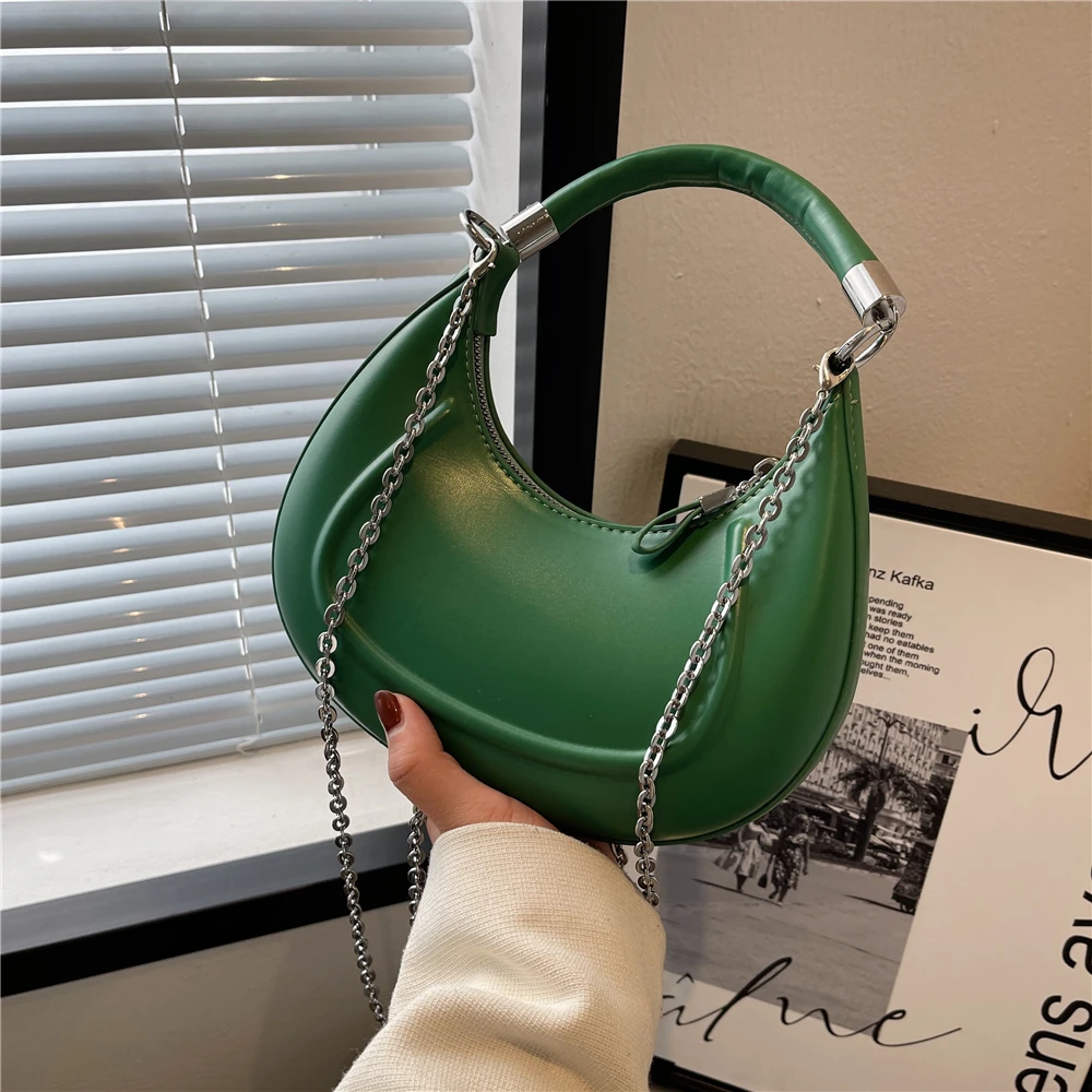 

Burminsa Trendy Half Moon Chain Small Tote Handbags For Women Brand Designer Crescent Saddle Ladies Shoulder Crossbody Bags 2022