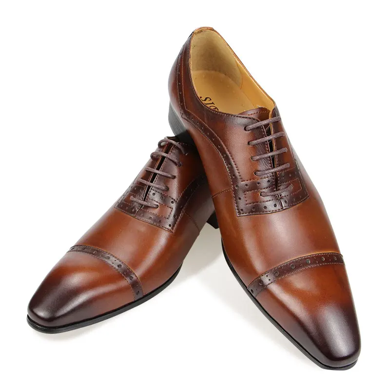 

Man Shoes Luxury Dress Wedding Black and Brown Genuine Leather Shoe for Men Oxford Lace-up Handmade Casual Business Brogue Adult