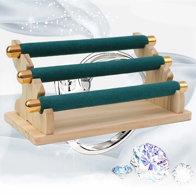 2X 3-Tier Wooden Jewelry Display Stand Ring Holder, T-Bar Jewelry Showcase Display Stand And Organizer Green