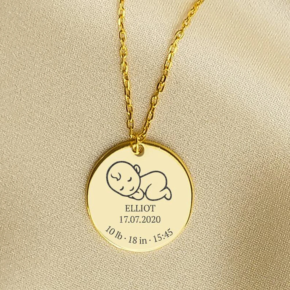 

Personality Engraving Baby Birth Data Round Pendant Stainless Steel Jewelry Baby Birth Necklace Mother Newborn Gift