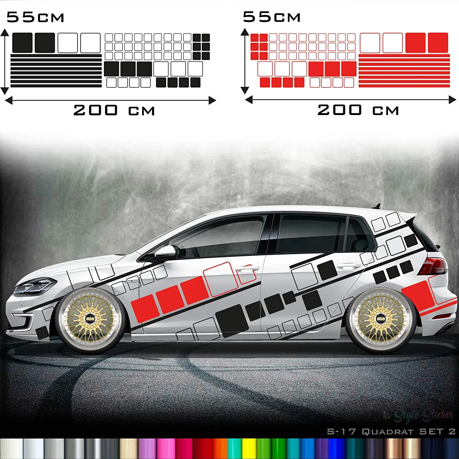 

Car Camouflage Sticker Set Stripes Boxes Cyber Pixel Autotattoo Car-Style Sticker Hexa Matrix Look Stance S17