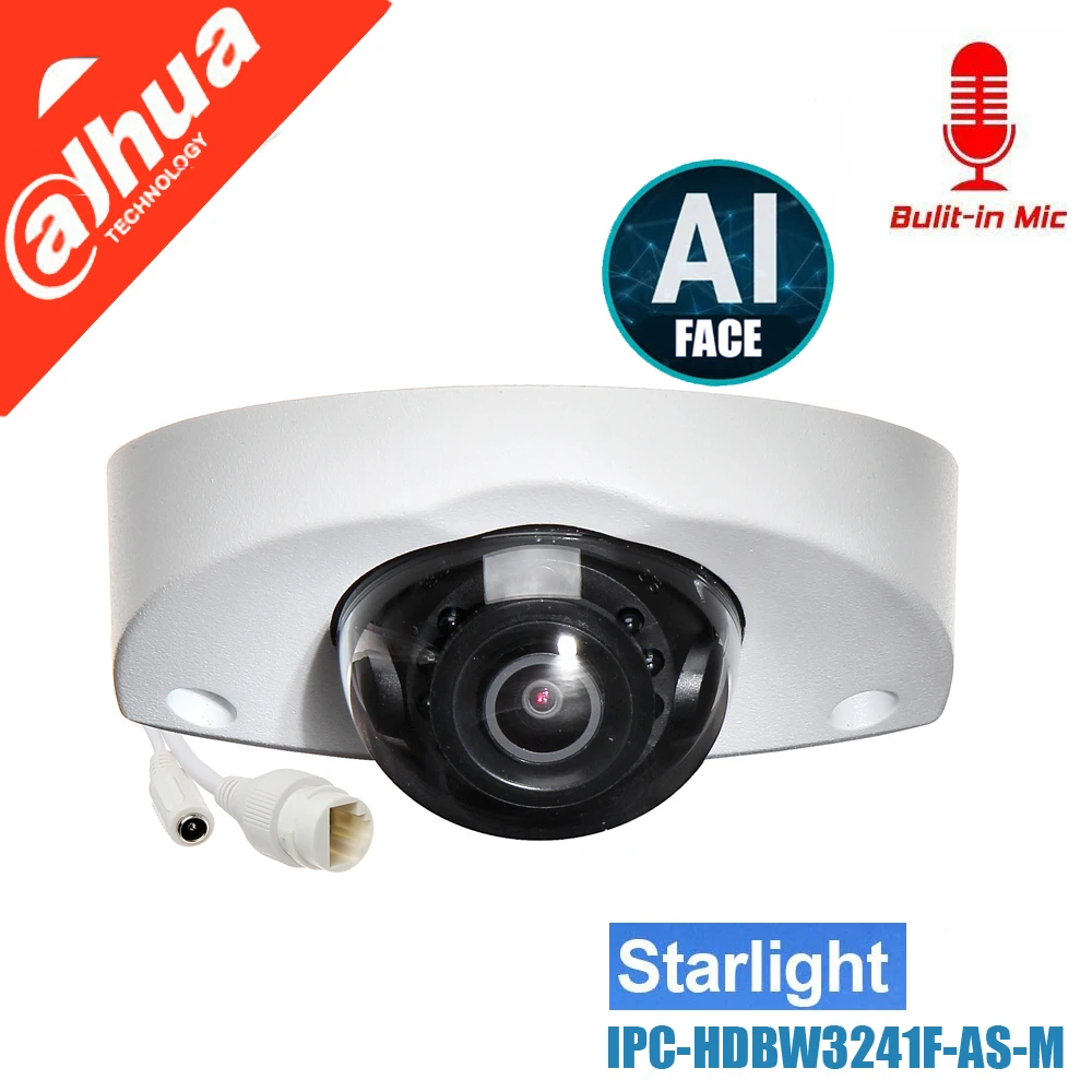 

Многоязычная купольная IP-камера Dahua 2MP WizSense AI Starlight POE IPC-HDBW3241F-AS-M IR50m, водонепроницаемая WDR SMD Plus камера видеонаблюдения
