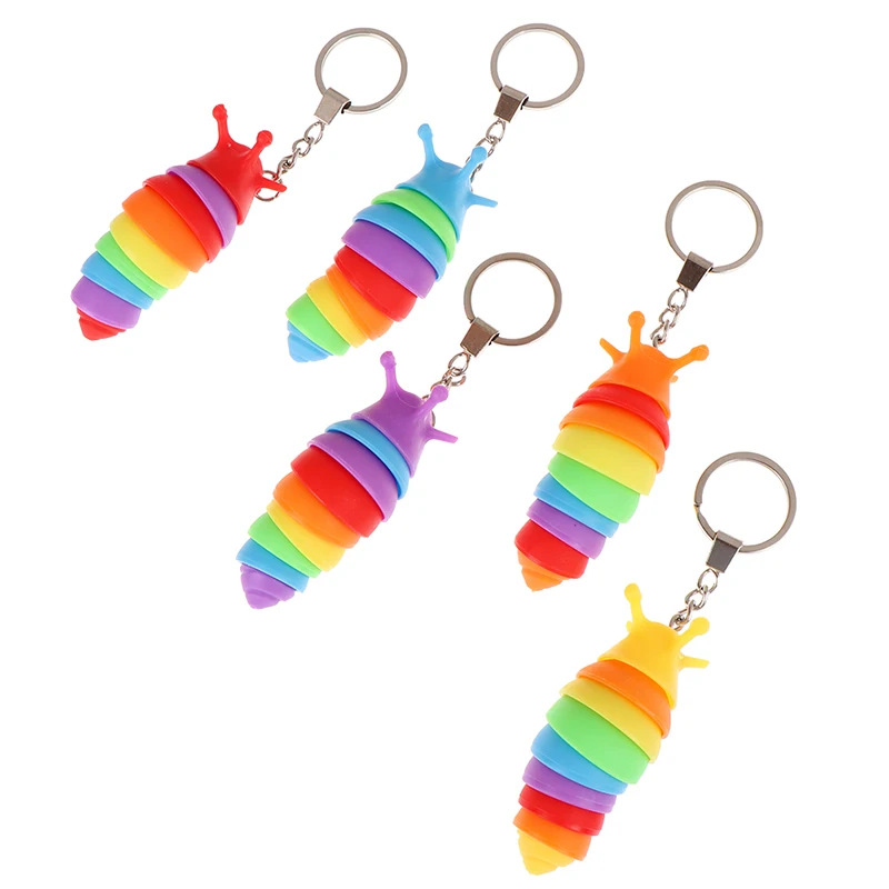 

1Pcs Finger Slug Snail Caterpillar Key Chain Anti-Anxiety keyrings Squeeze Toys