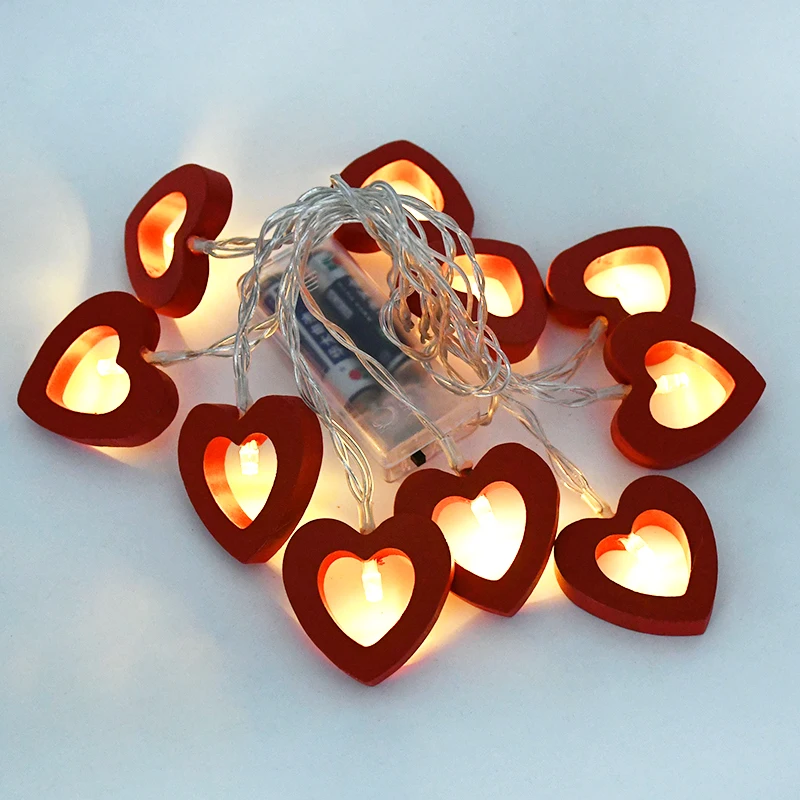 

Wooden Heart LED String Fairy Lights Indoor Outdoor Decorative Fairy Lights for Home Garden Wedding Valentine's Day Engagement