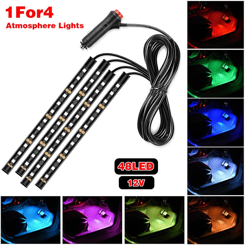 

Car Lights 48 Led Bar Automotive Strip Universal Mood Foot Light Cigarette Lighter USB Signal Lamp Decorative Atmosphere Lamp
