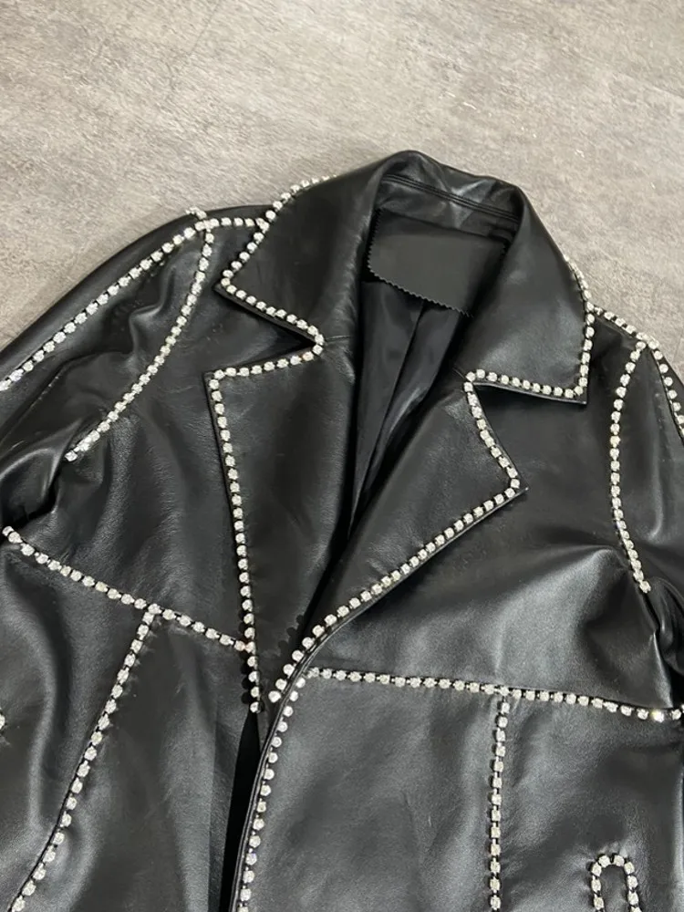 Тренчкот женский длинный из овечьей кожи дизайнерская уличная одежда с поясом