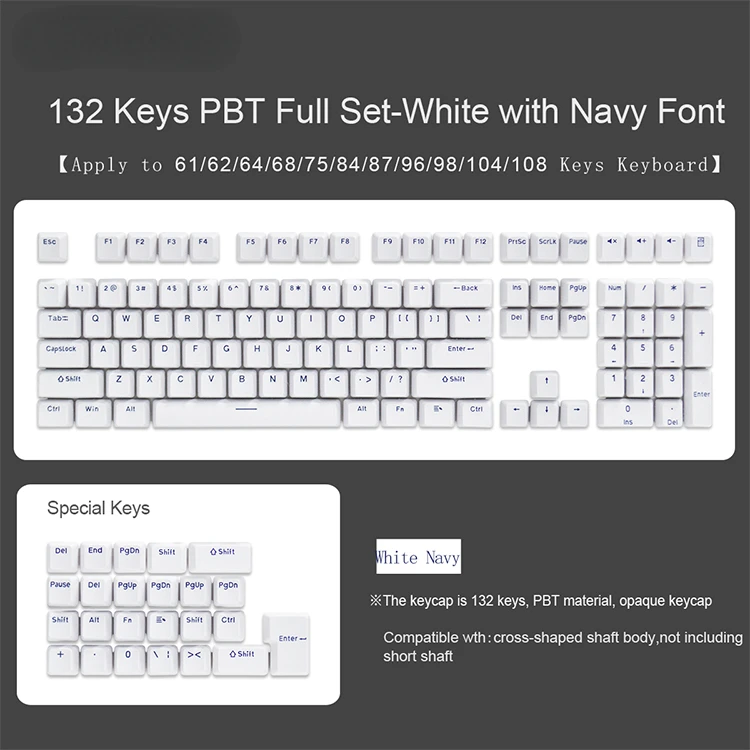 

132 Keys OEM Profile Double Shot PBT Opaque Customized Keycaps with Keycap Box for Mechanical Keyboard