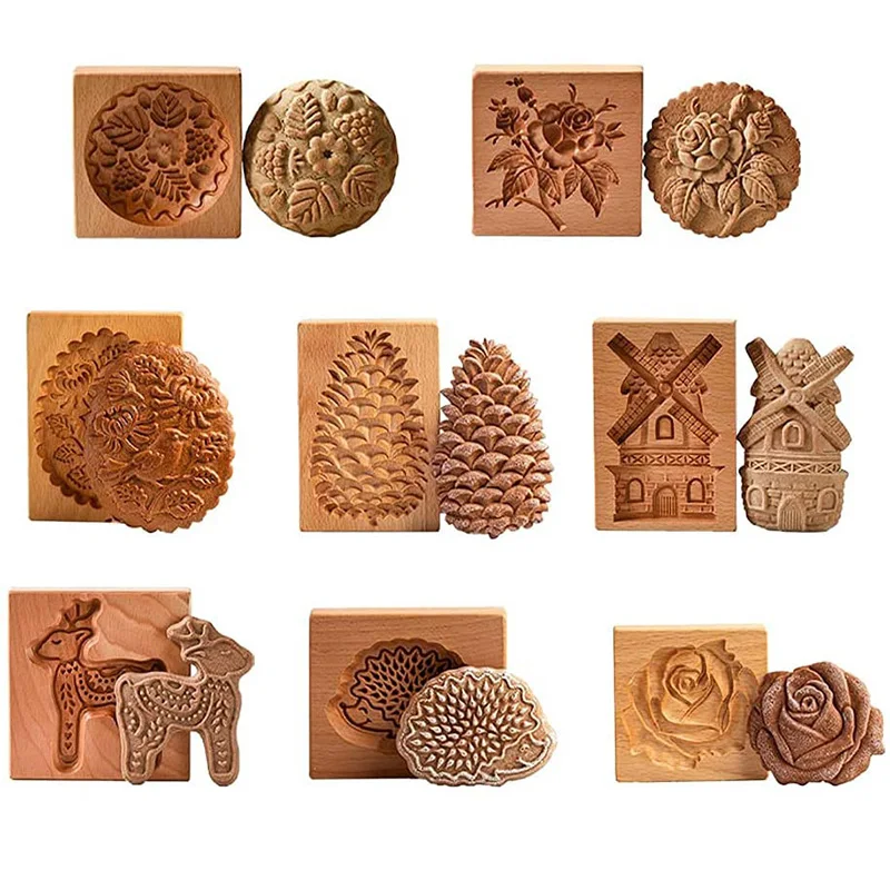 

Wooden Cookie Molds Cookie Wooden Gingerbread Cookie Moulds Press 3D Cake Embossing Baking Mold Pumkin Cutter Bakery Gadgets