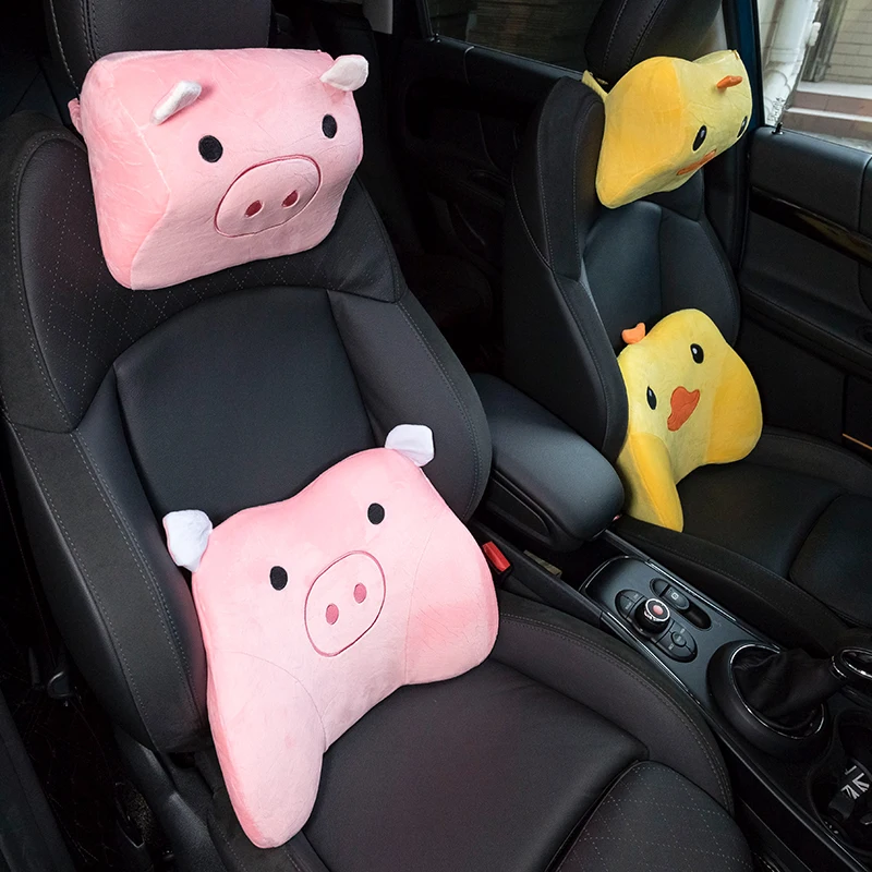 

Подушка под шею для автомобиля, пара розовых подголовников из пены с эффектом памяти, с мультяшным рисунком поросенка, Креативные аксессуар...