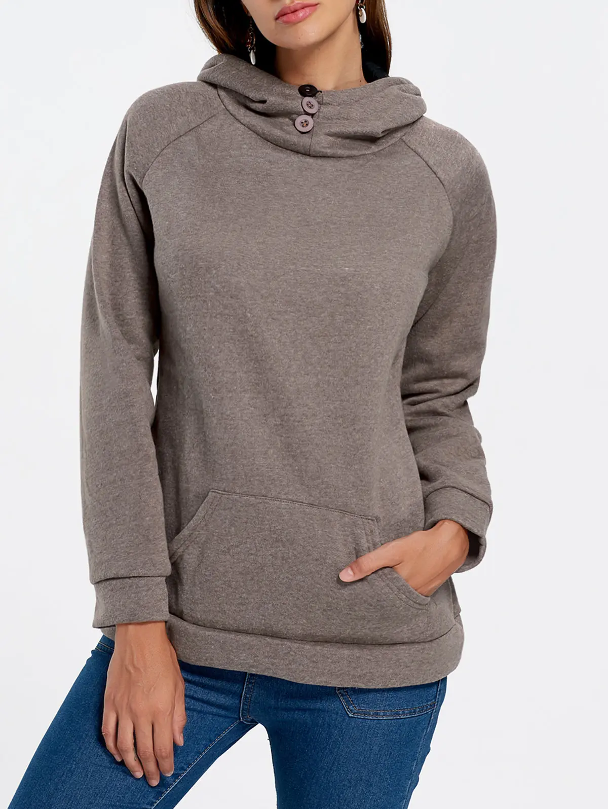 

Dressfo Свободный пуловер с длинным рукавом реглан и карманом кенгуру пуловер с капюшоном для женщин зима