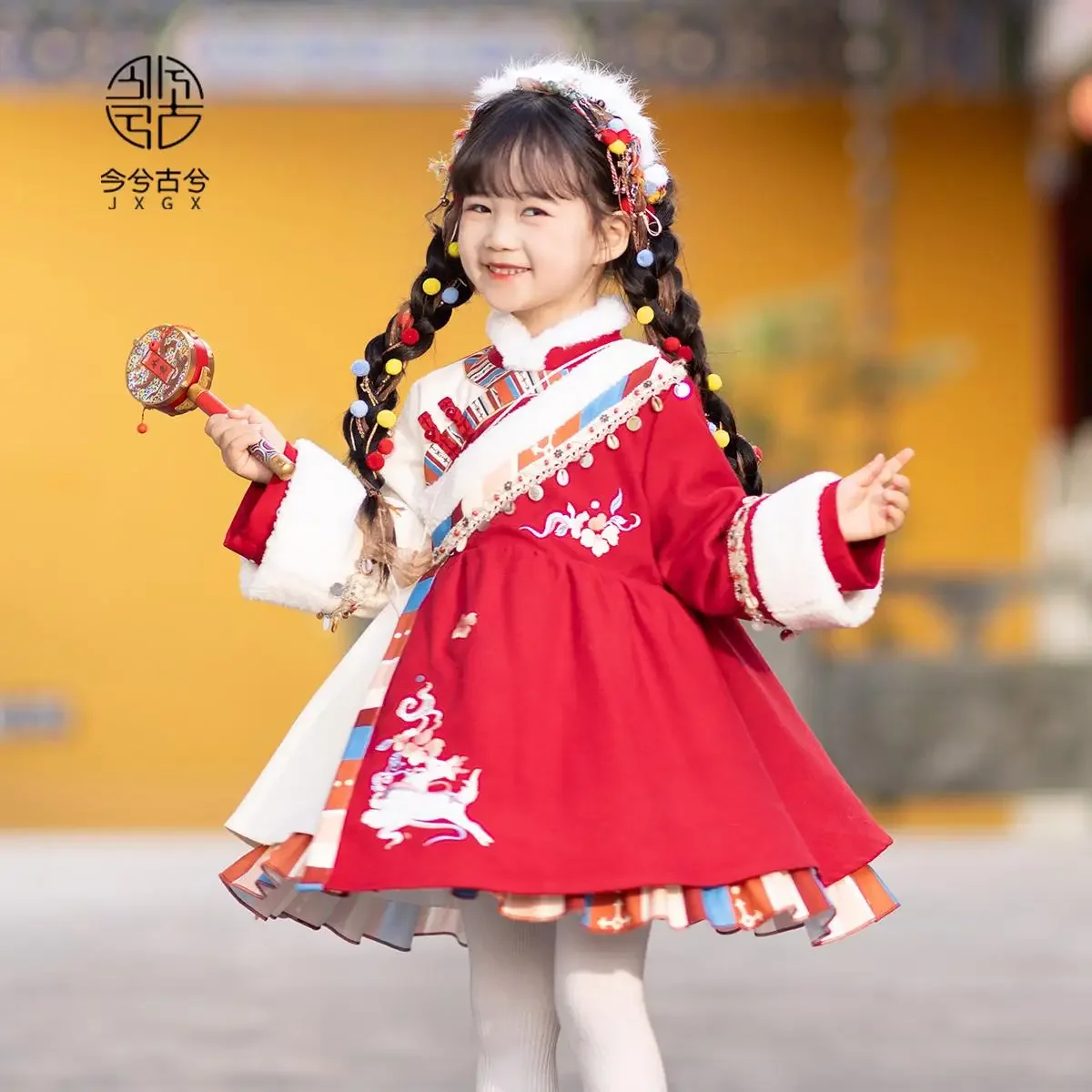 Зимняя одежда Hanfu для девочек детское антикварное платье в стиле Тан Чжума