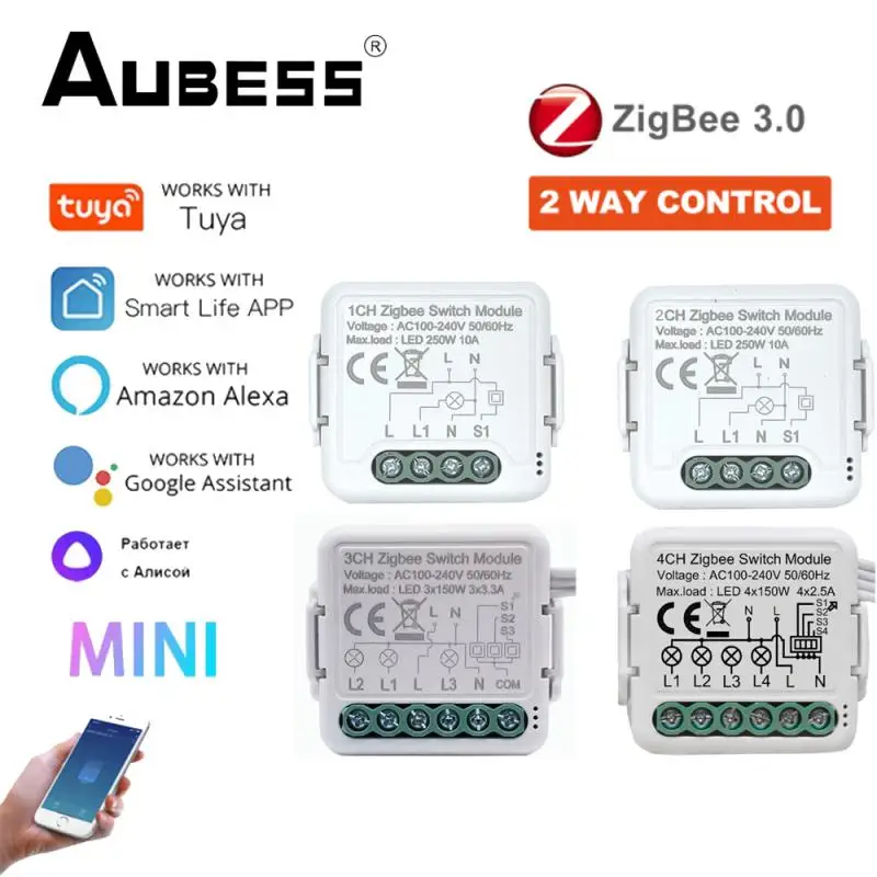 

Модуль переключателя Tuya ZigBee 3,0, выключатель для умного дома «сделай сам» на 10 а, с поддержкой 1, 2, 3, 4 клавиш, двухстороннее управление, работае...