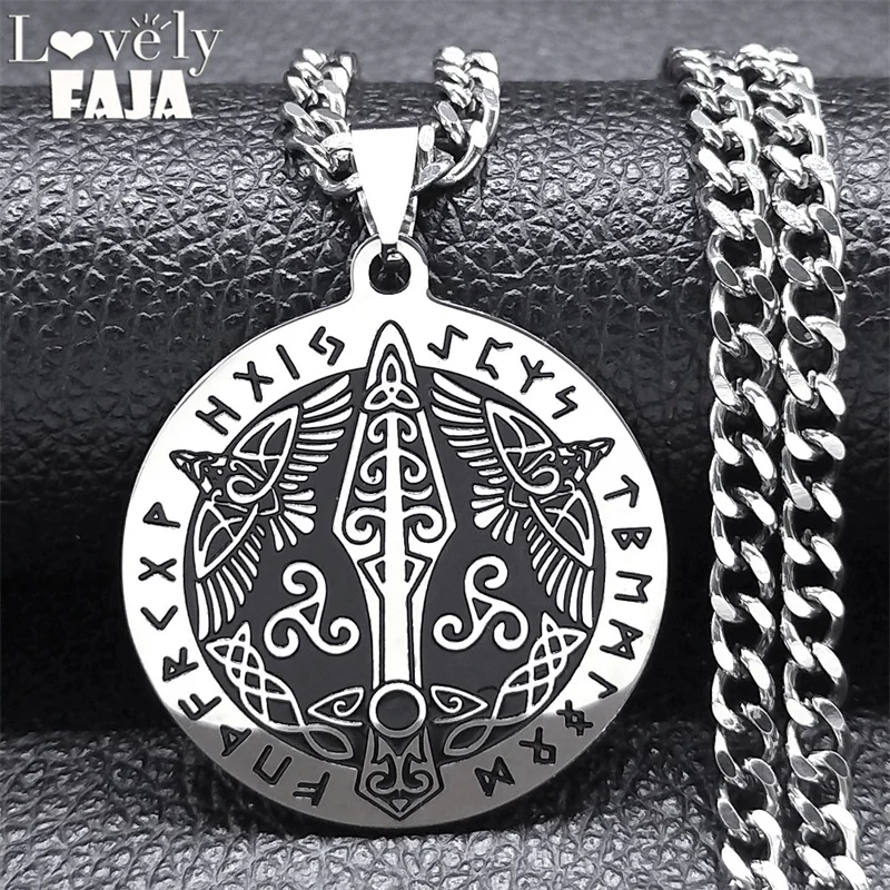 

Nordic Runes Crows Sword Celtic Irish Knot Triskelion Necklace Women Men Stainless Steel Round Triskele Necklaces Jewelry N7920