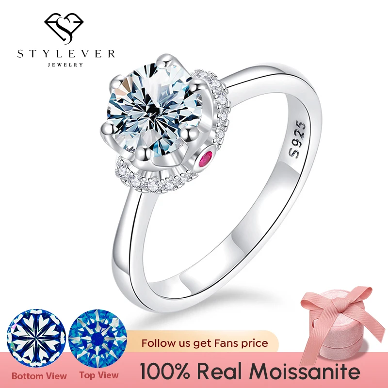 

Stylever 1CT Real Moissanite Diamond Gemstone Ring for Women Gift 925 Sterling Silver Solitaire Luxury Rings Engagement Jewelry