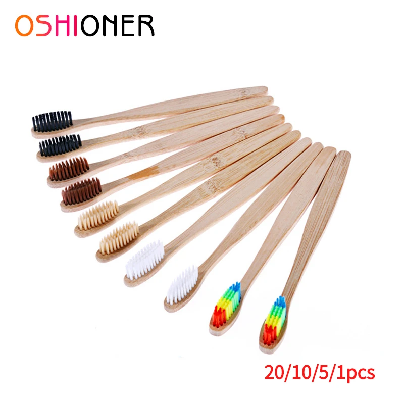 

20/10 шт Натуральные Бамбуковые зубные щетки с ручкой радужные цветные отбеливательные мягкие щетинки для отбеливания зубов щетка для ухода ...