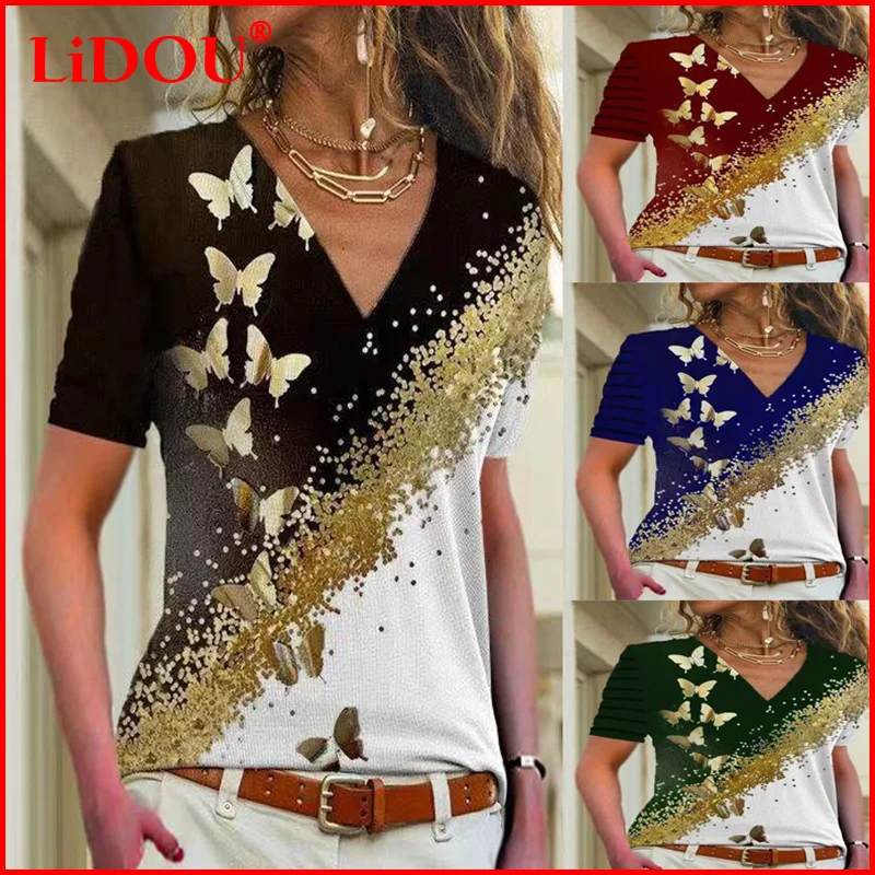 

Женский топ с V-образным вырезом, с принтом бабочки
