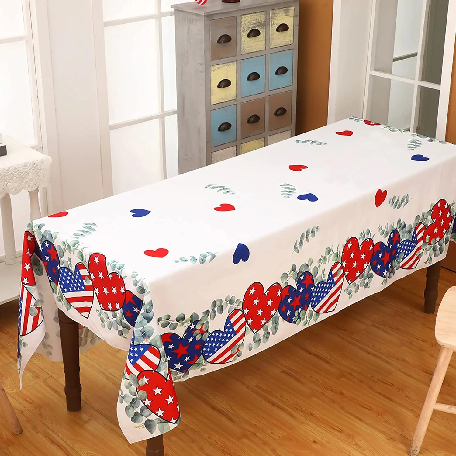 

4th of July Rectangle Patriotic Tablecloth Memorial Day Holiday Decoratons Independence Day Waterproof Table Cover Party Decor