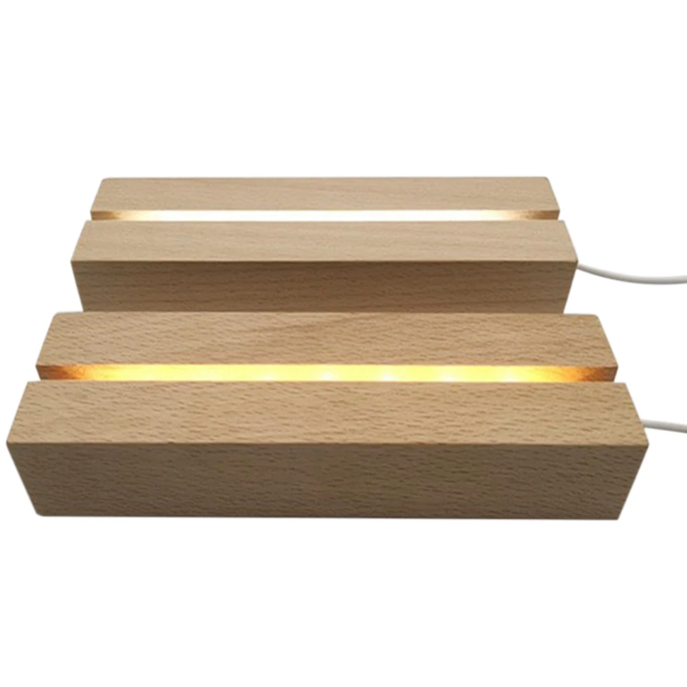 

2 Pcs LED Lamp Display Base Wooden USB LED Lamp Base Desktop Display Base DIY Acrylic Panel Decoration (Warm Light)