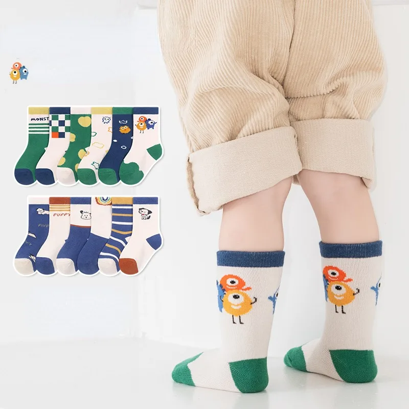 

6 Pairs New Children Socks Autumn Winter Medium Length Cute Cartoon Socks Soft Cotton Kids Baby Boys Socks Girls Stockings 1-12Y