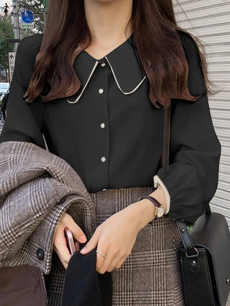 

Повседневная цветная классическая блузка ZANZEA с блокировкой, женская элегантная рубашка, модные топы с пышными рукавами 2023, корейский милый ...