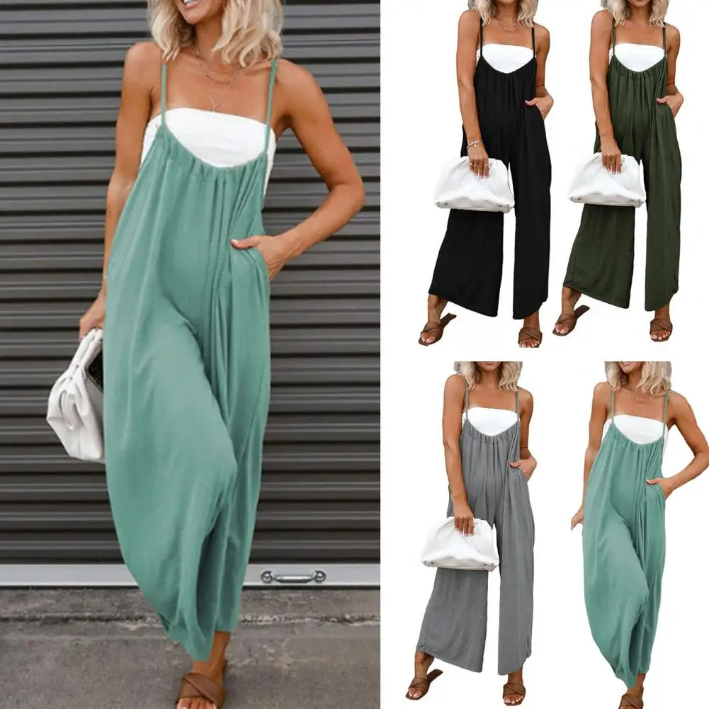 

Women Summer Solid Color Jumpsuits Ankle-length Playsuit Sexy V-neck Sleeveless Jumpsuits Female Casual Loose Rompers Size S-3xl