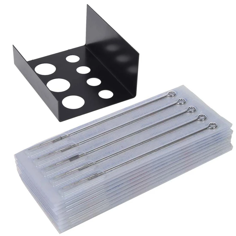 

50X Tattoo Needle 3Rl Round Liner Stainless Steel With Black Metal Tattoo Ink Cap Holder 7.3 X 6 X 3.5 Cm