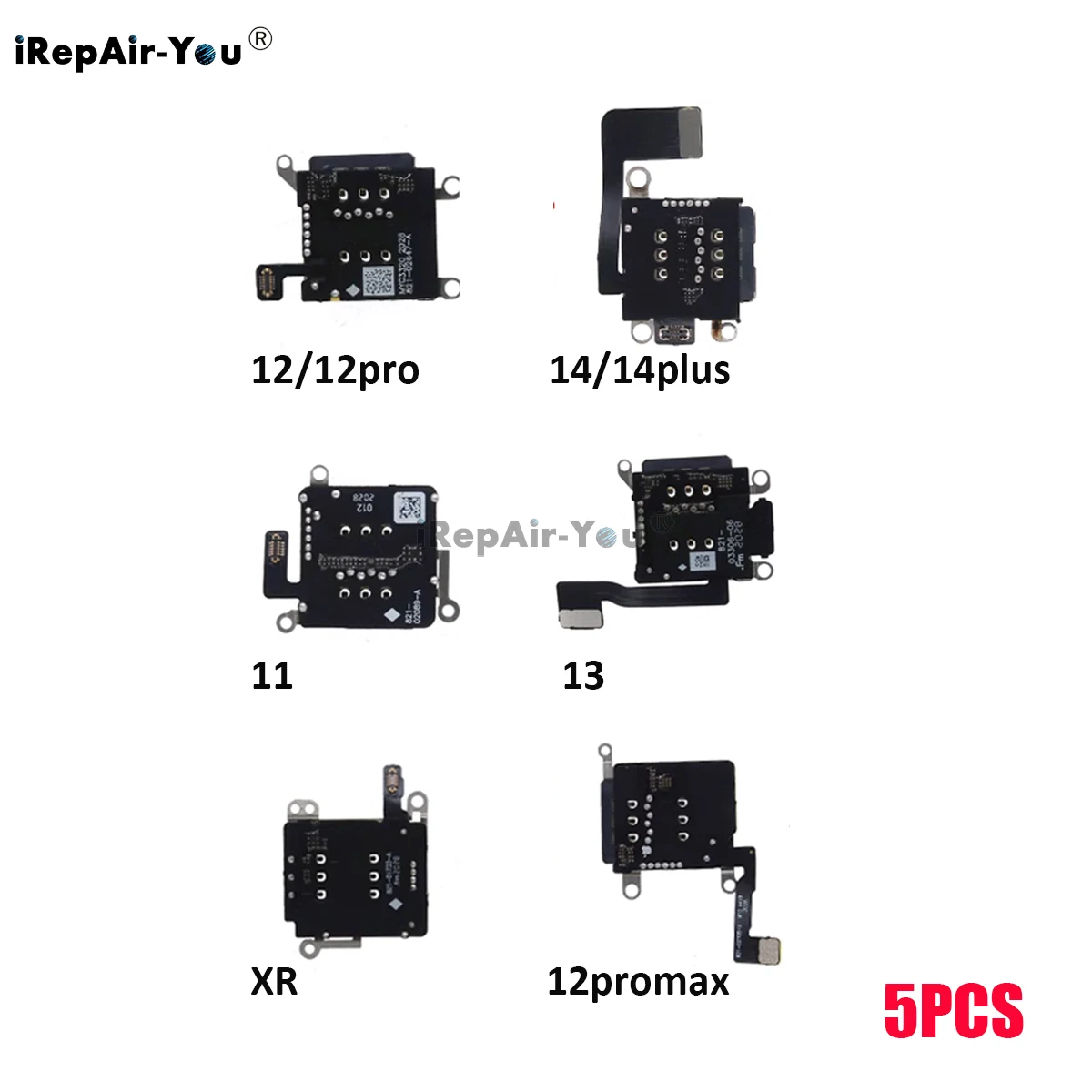 

5pcs Dual Sim Card Reader Sim Tray Slot Holder for iPhone XR 11 12 12pro 13 14 plus Adapter Connector Flex Cable