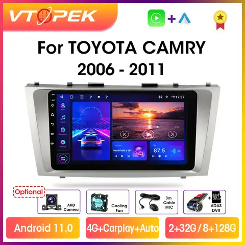 Автомобильная Мультимедийная система Vtopek, мультимедийный видеоплеер для Toyota Camry 7, XV, 40, 50, 11,0-2006 с GPS-навигацией, 9 дюймов, 4G + WiFi, Android 2011