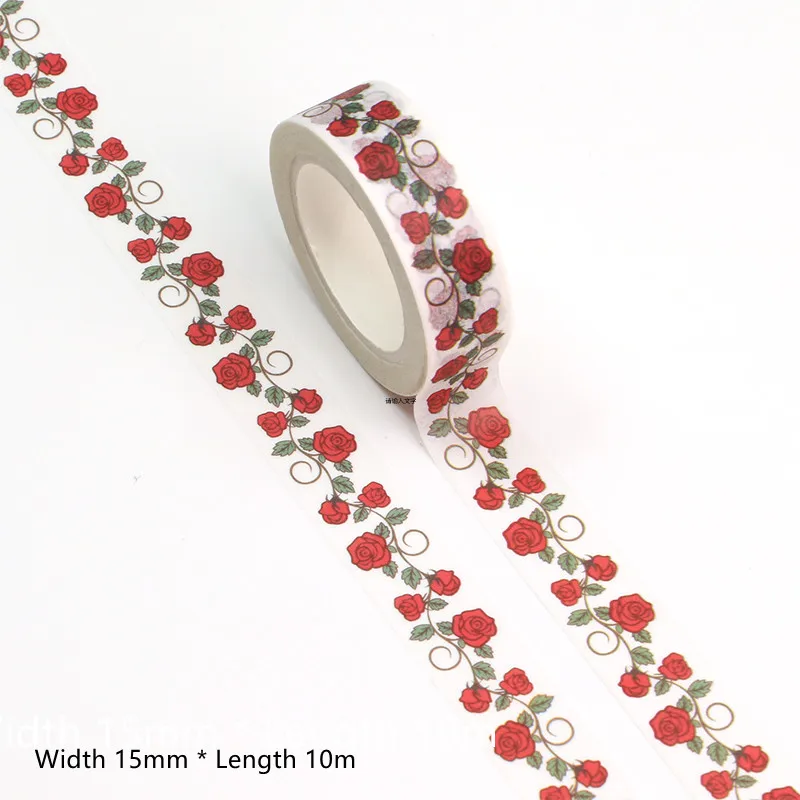 

2022 NEW 10pcs/Lot 15mm*10m Decorative Valentine Red Rose Flowers Washi Tape Scrapbooking Masking Tape Office mask washi tape