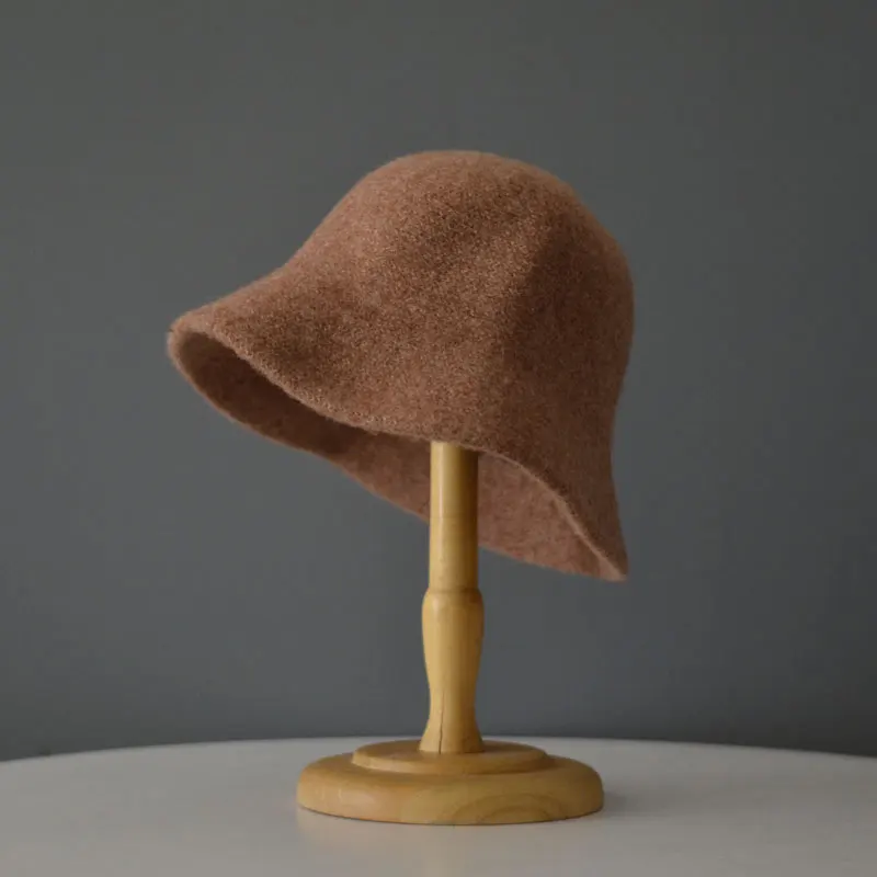 

Thick Wool Bucket Hat Female Dome Cashmere Knitted Bucket Hat